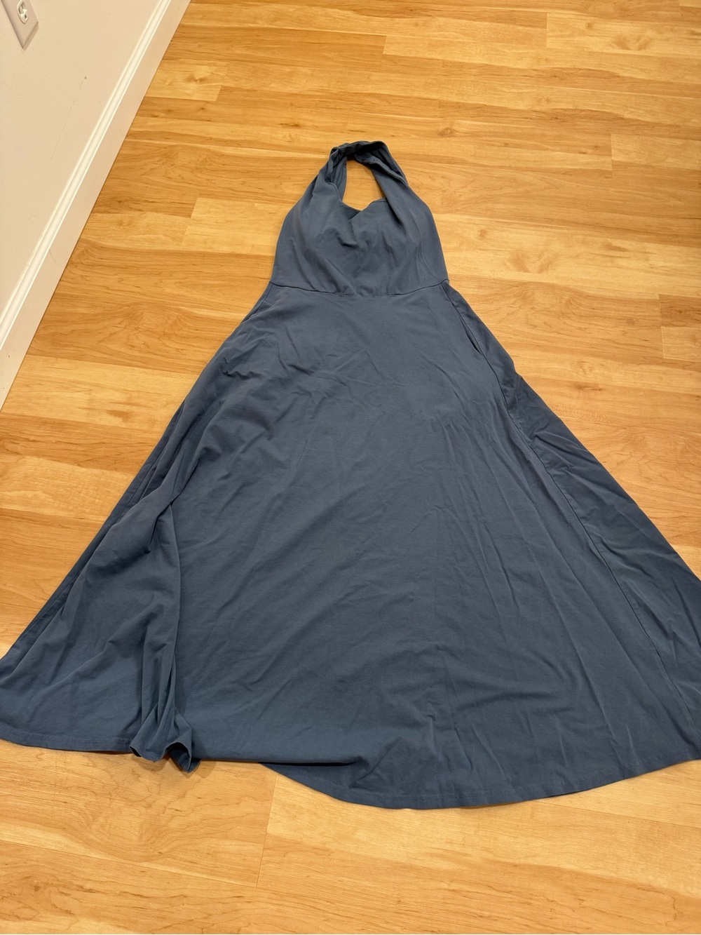 Pact Blue Fit Flare Open Back Maxi Dress Organic Cotton Medium